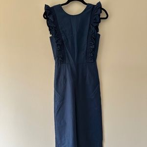 Gianni Bini Navy Jumpsuit, Ruffle Detail, Size 0